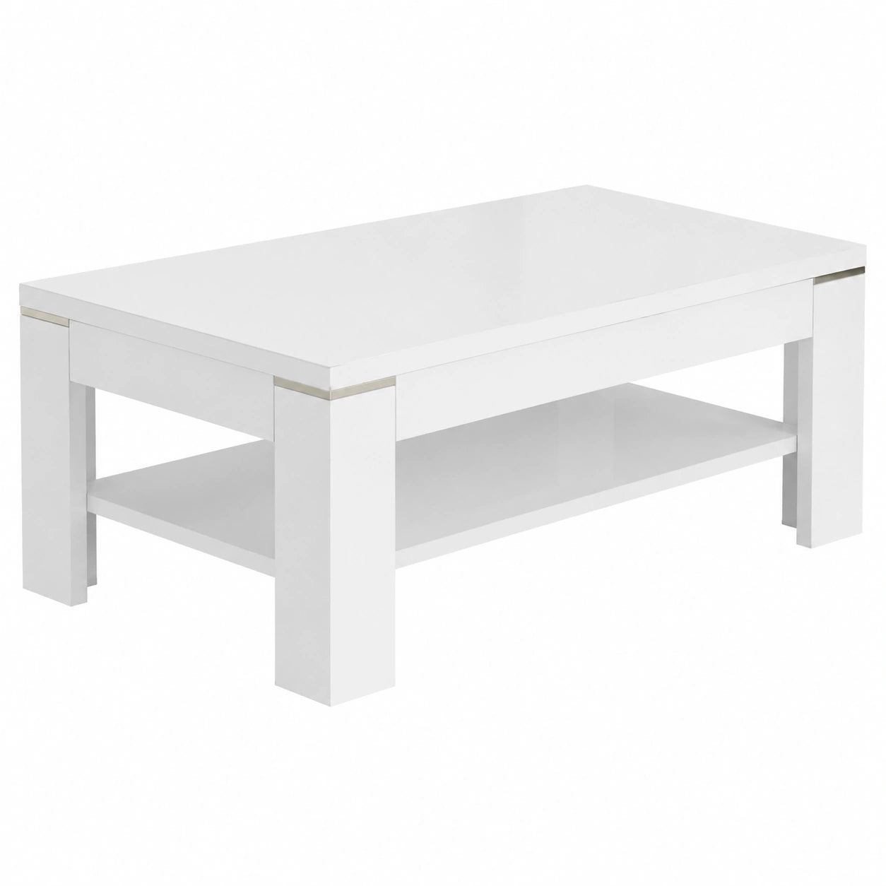 Couchtisch – 120 cm, moderner Stil, mit Ablagen, aus Holzwerkstoff, Weiß