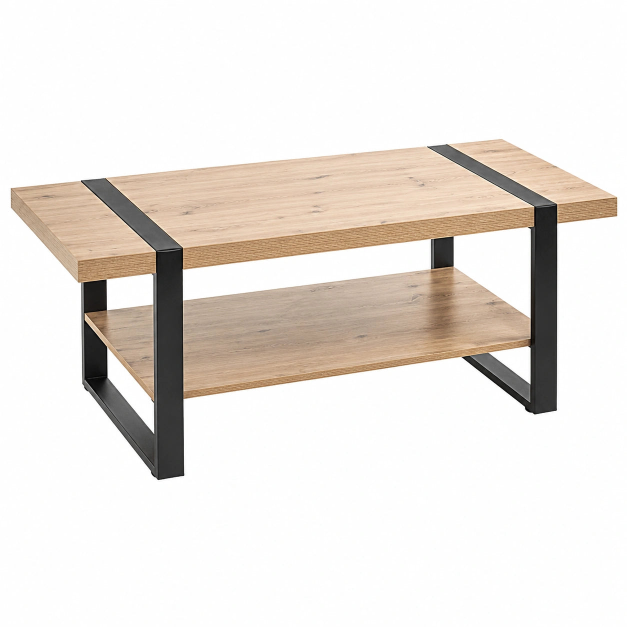 Couchtisch – 60 cm, moderner Stil, aus Eichenholz und Metall, Schwarz