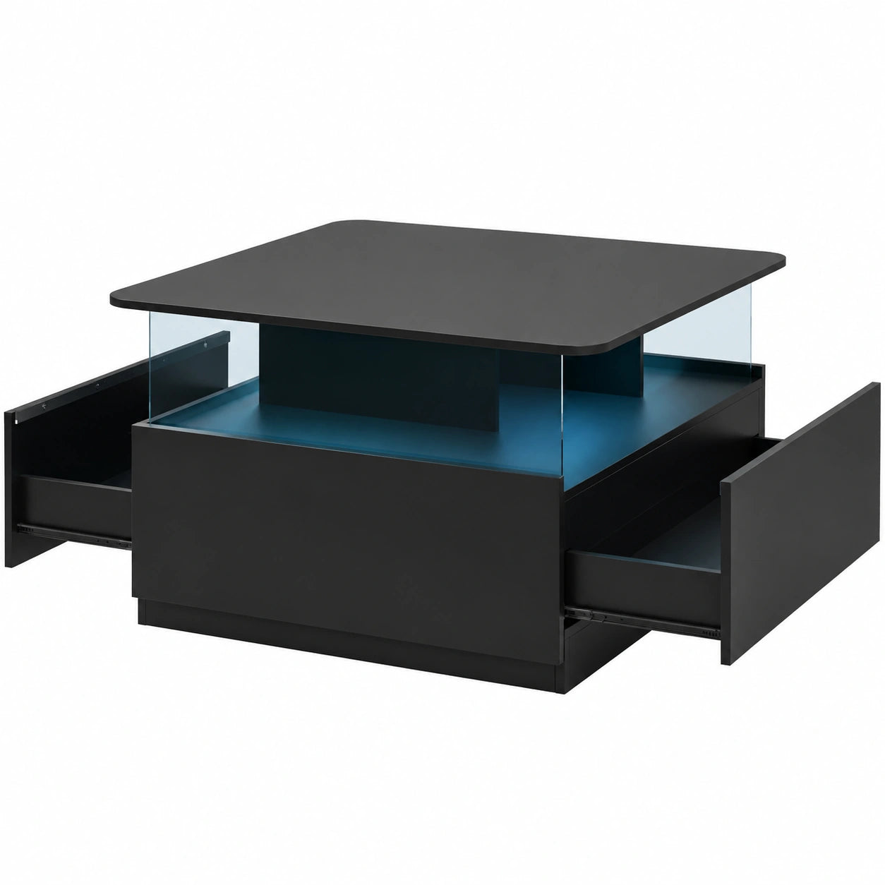 Couchtisch – 78 × 78 × 48 cm, mit LED-Beleuchtung, Schwarz, für Wohnzimmer