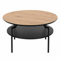 Couchtisch – Ø 80 cm, runde Form, mit Ablagen, aus Eichenholz, Schwarz