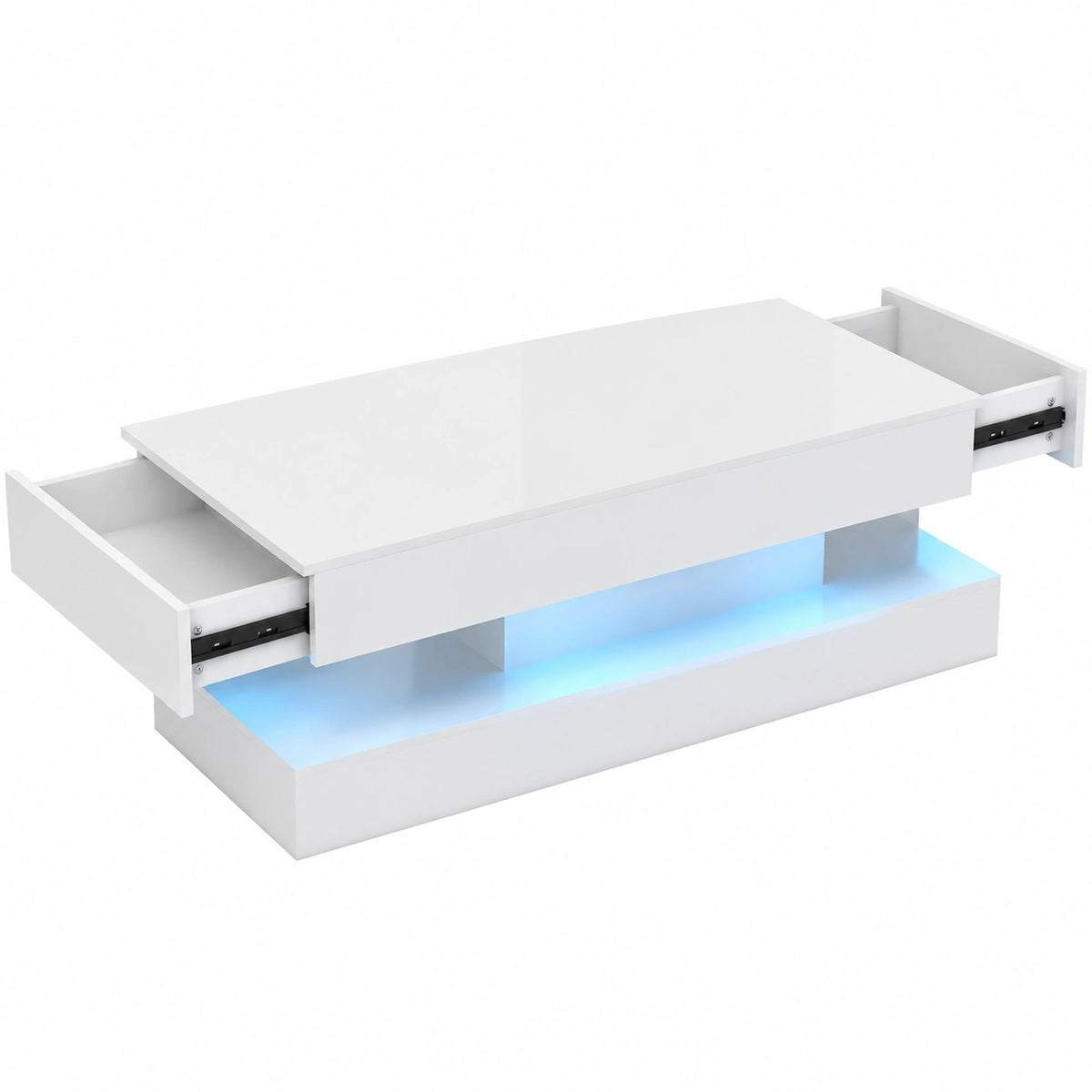Couchtisch – 120 × 50 × 42 cm, moderner Stil, mit LED-Beleuchtung, mit Schubladen, für Wohnzimmer