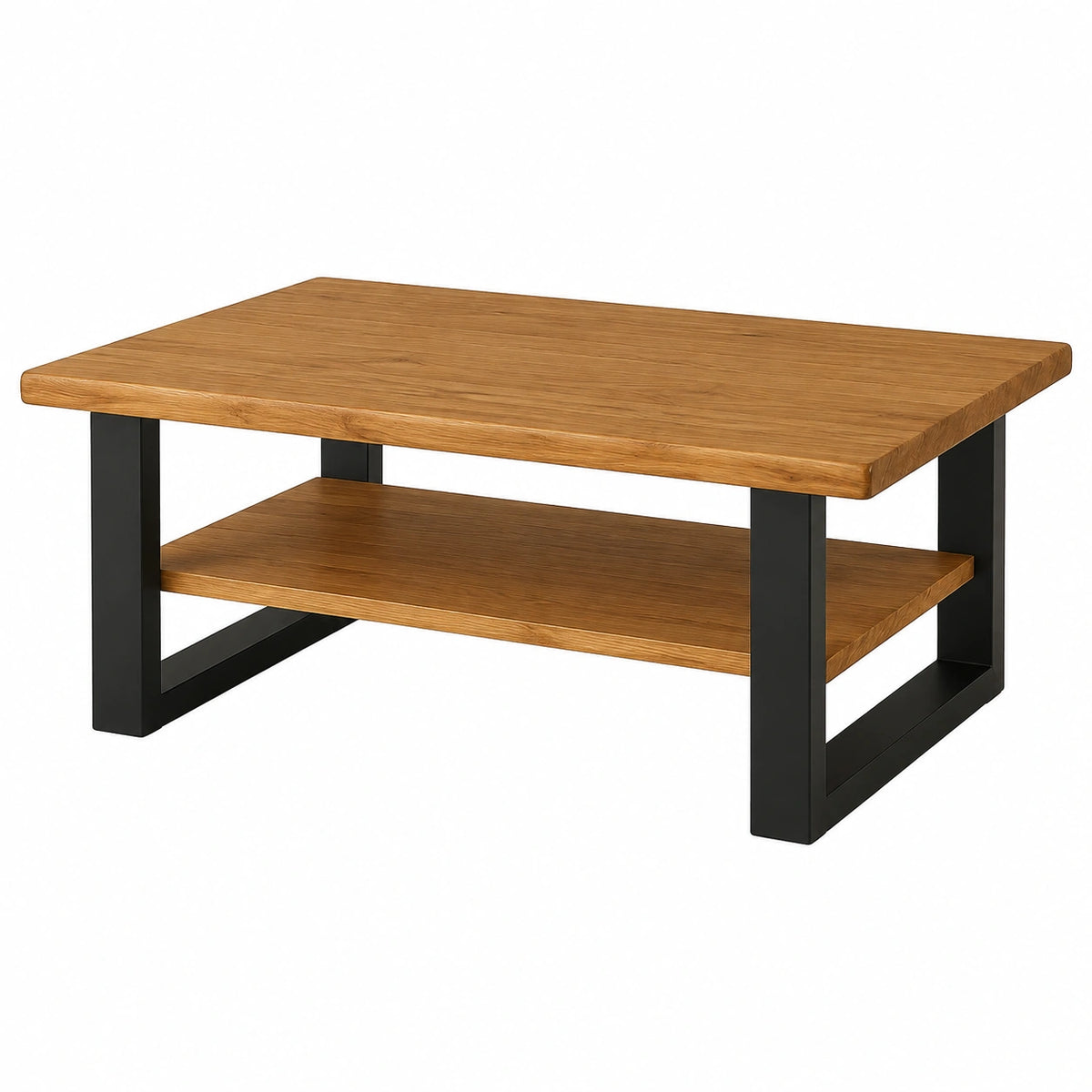 Couchtisch – 115 × 65 cm, mit Ablagen, aus Akazienholz, Schwarz und Naturfarben