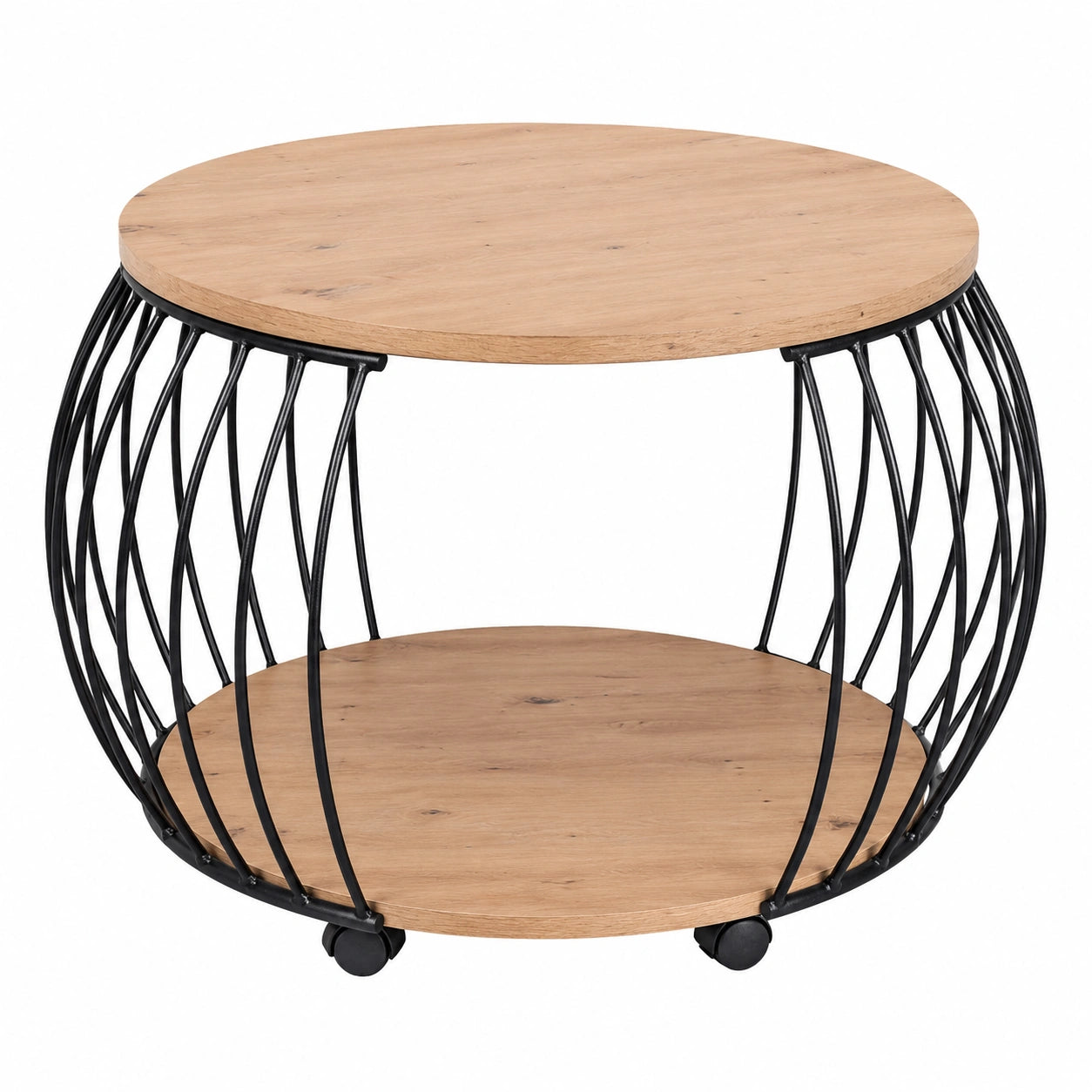 Couchtisch – Ø 60 cm, mit Rollen, aus Eichenholz, Artisan-Eiche und Schwarz