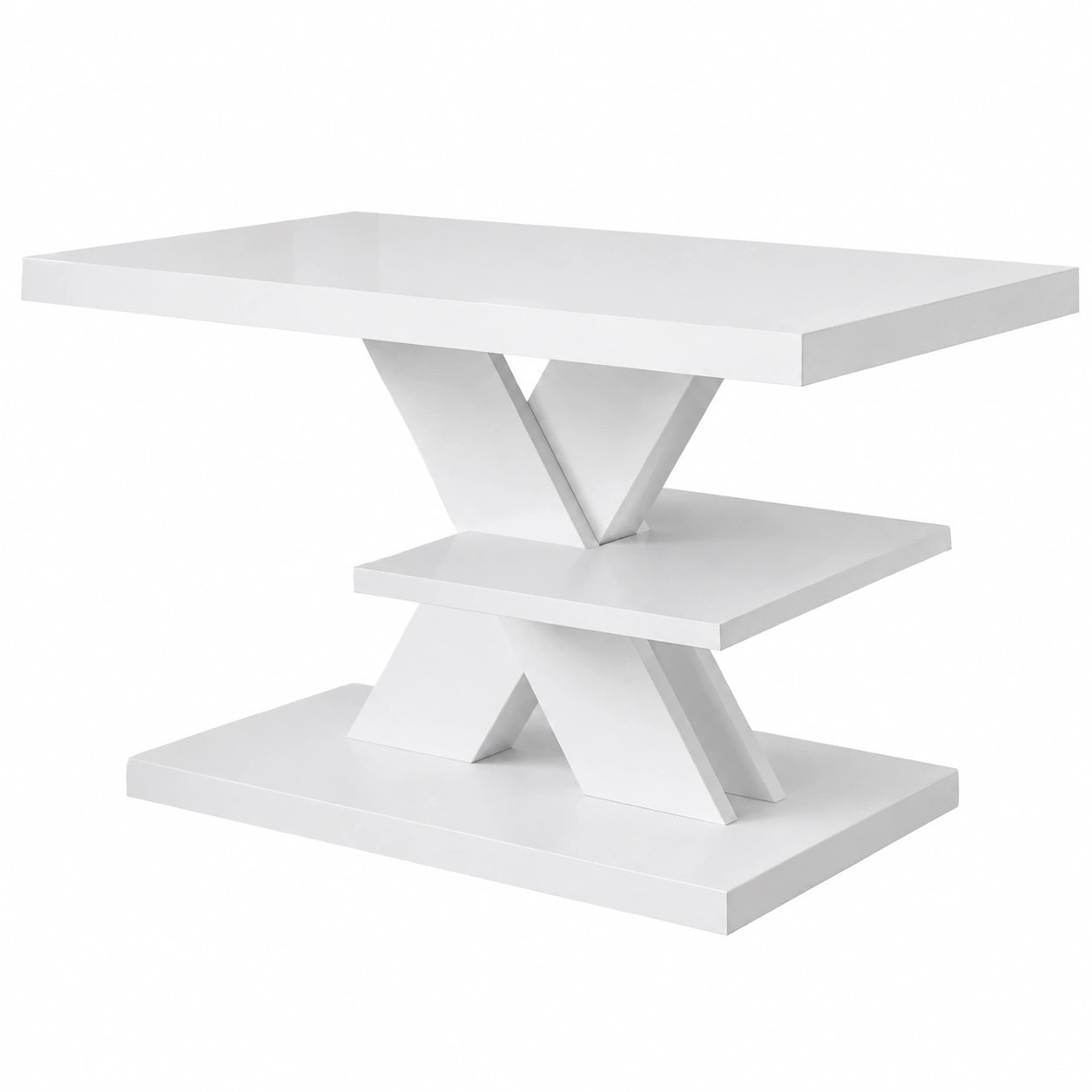 Couchtisch – 90 × 60 × 45 cm, moderner Stil, mit Ablagen, Weiß