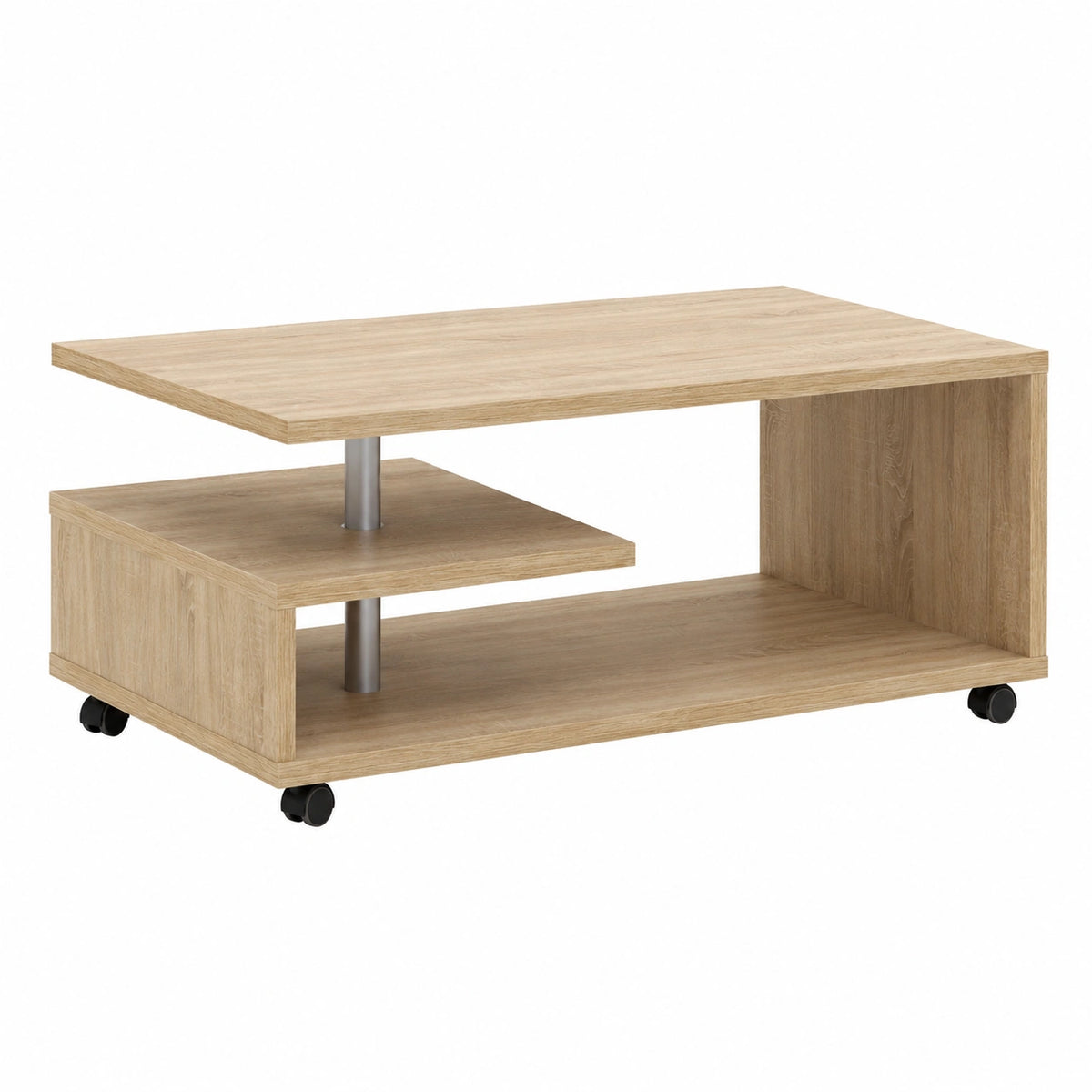 Couchtisch – 105 × 45,6 × 60 cm, moderner Stil, mit Ablagen, aus Eichenholz, Sonoma-Eiche, für Wohnzimmer und Büro