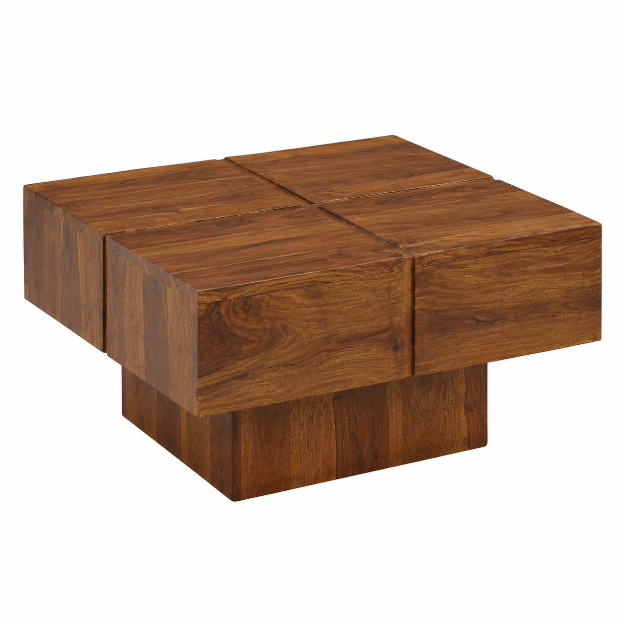 Couchtisch – 57,5 × 57,5 × 30 cm, moderner Stil, aus Massivholz, Braun, für Wohnzimmer