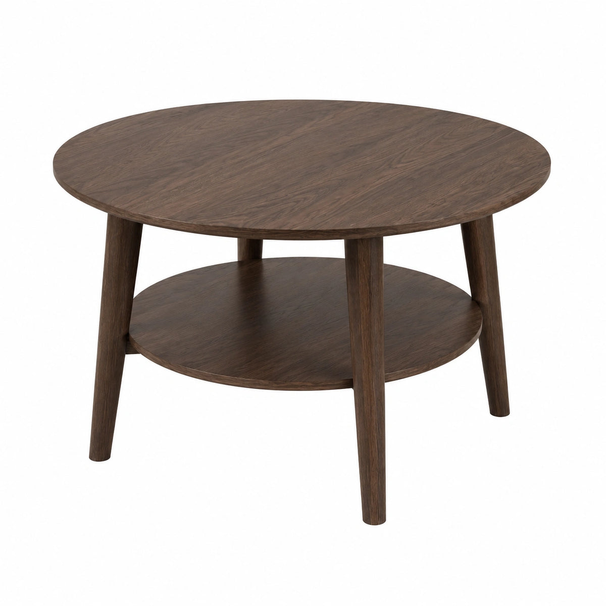 Couchtisch – Ø 70 cm, runde Form, mit Stauraum, mit Ablagen, aus Massivholz und Eichenholz, für Wohnzimmer