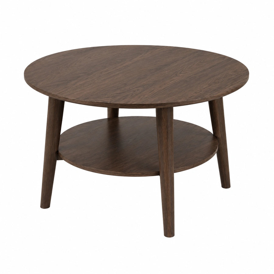 Couchtisch – Ø 70 cm, runde Form, mit Stauraum, mit Ablagen, aus Massivholz und Eichenholz, für Wohnzimmer