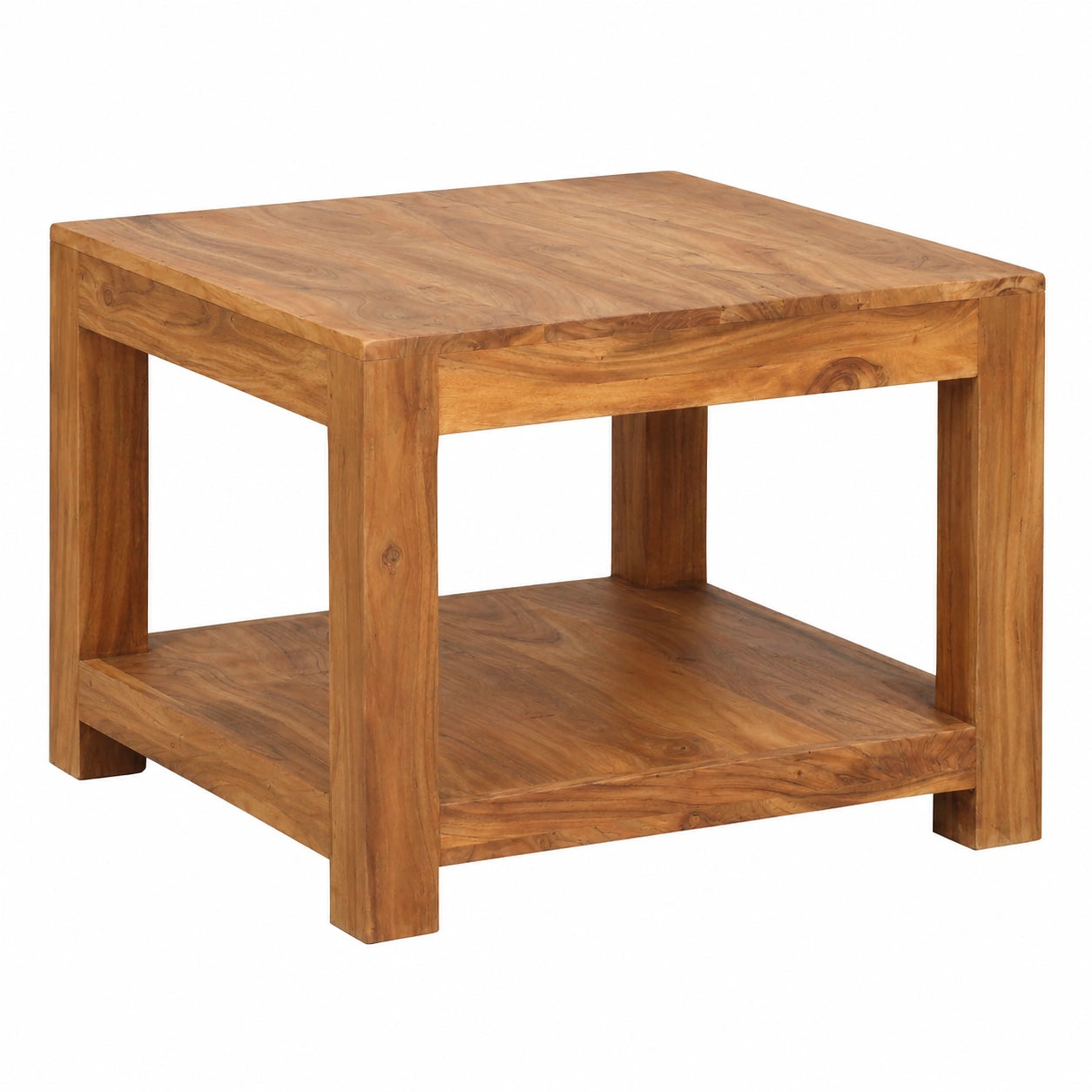 Couchtisch – 60 × 60 cm, mit Ablagen, aus Massivholz, Braun