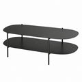 Couchtisch – 112 × 62 × 40,5 cm, ovale Form, mit Ablagen, aus Stahl, Schwarz