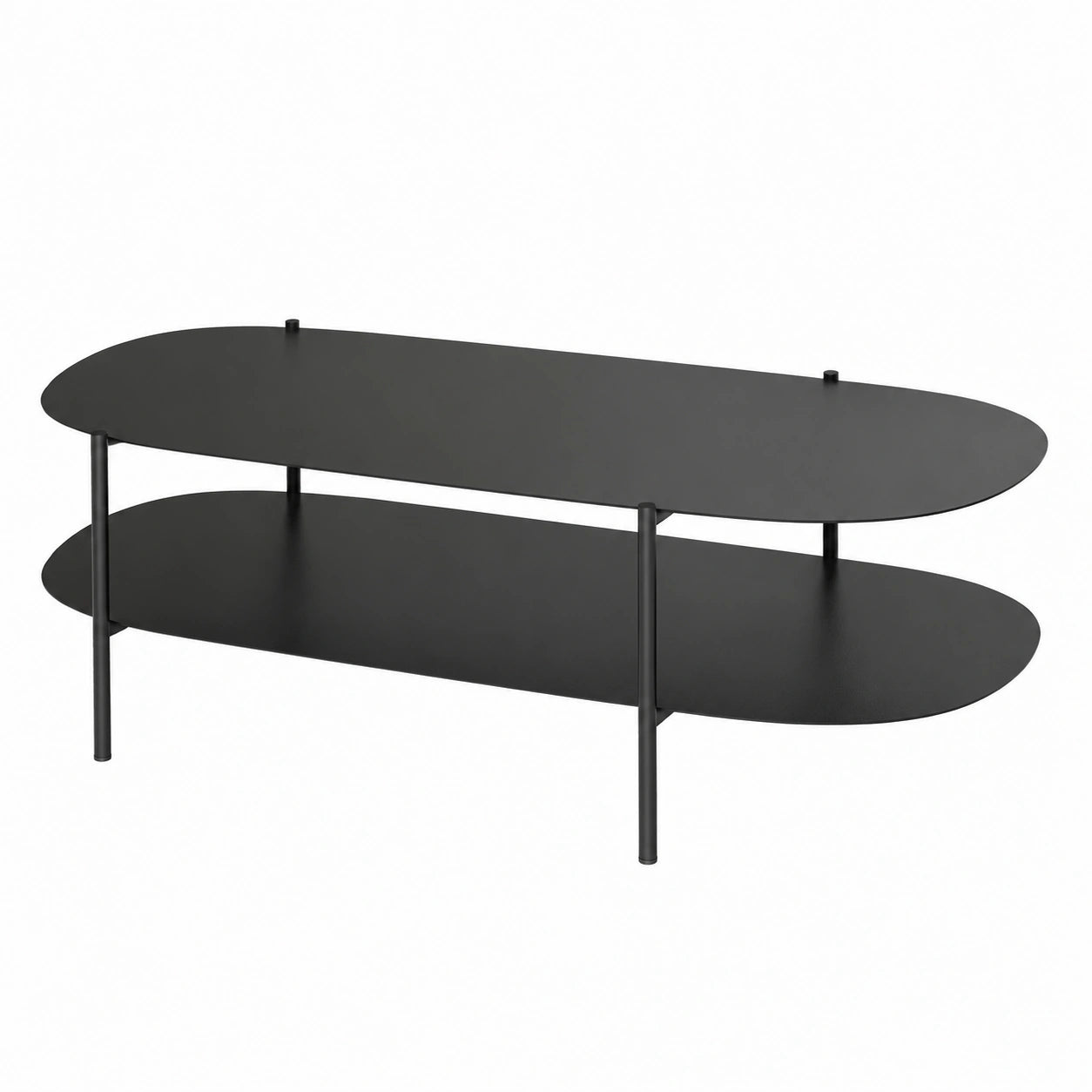 Couchtisch – 112 × 62 × 40,5 cm, ovale Form, mit Ablagen, aus Stahl, Schwarz