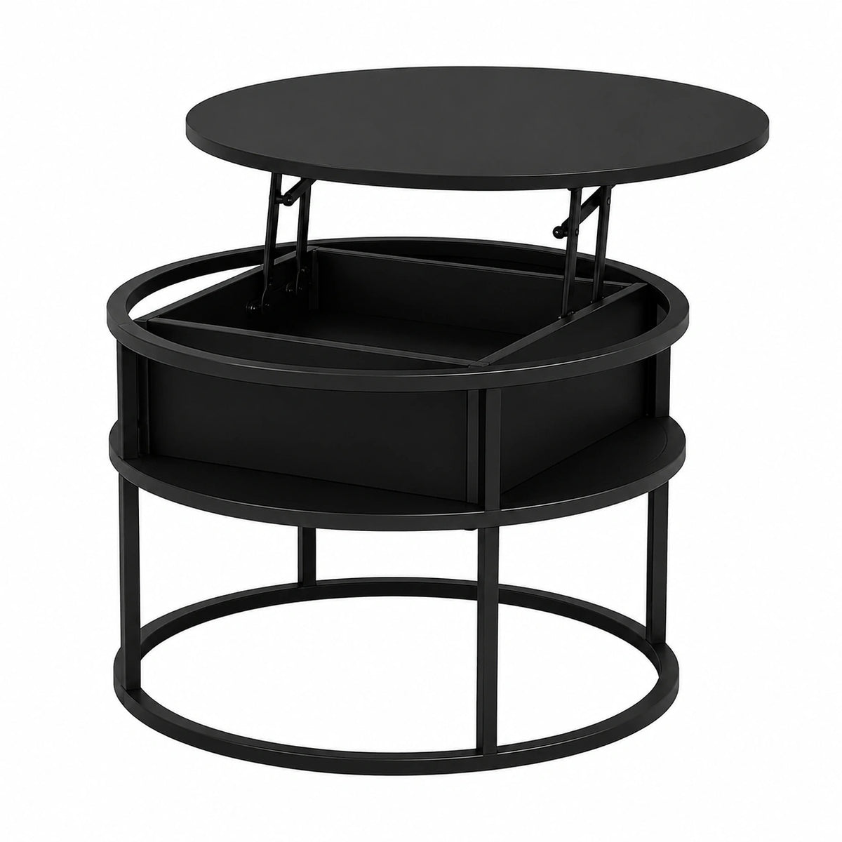 Couchtisch – Ø 60 cm, moderner Stil, höhenverstellbar, mit Stauraum