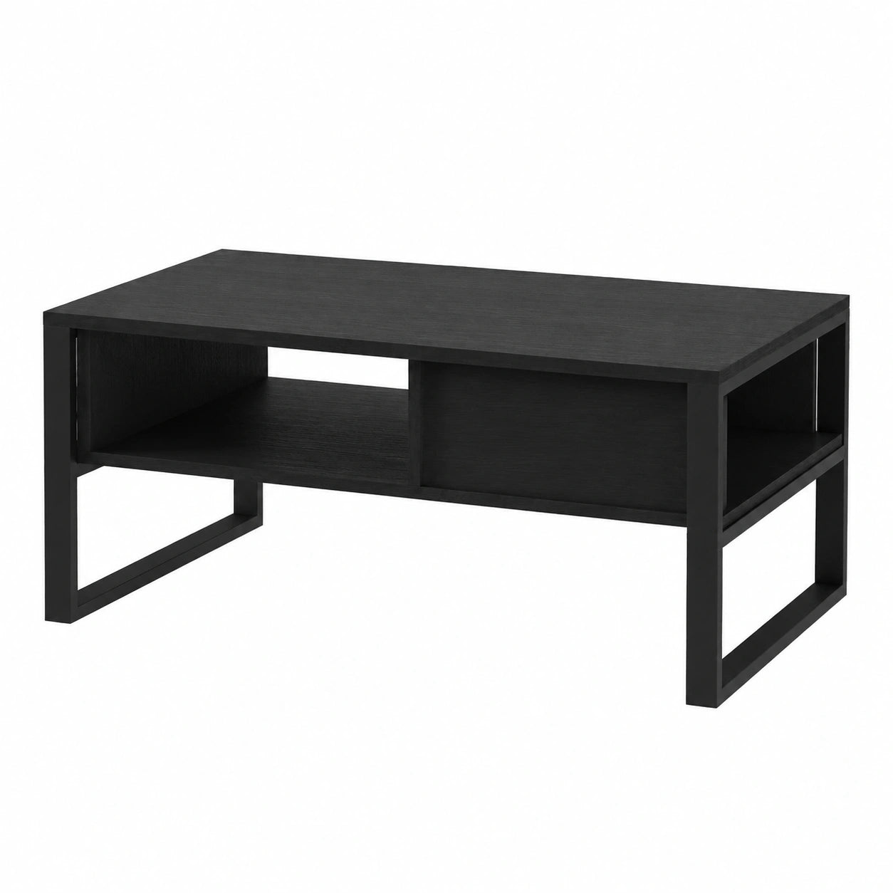 Couchtisch – 100 × 60 × 45 cm, rechteckige Form, mit Stauraum, Schwarz