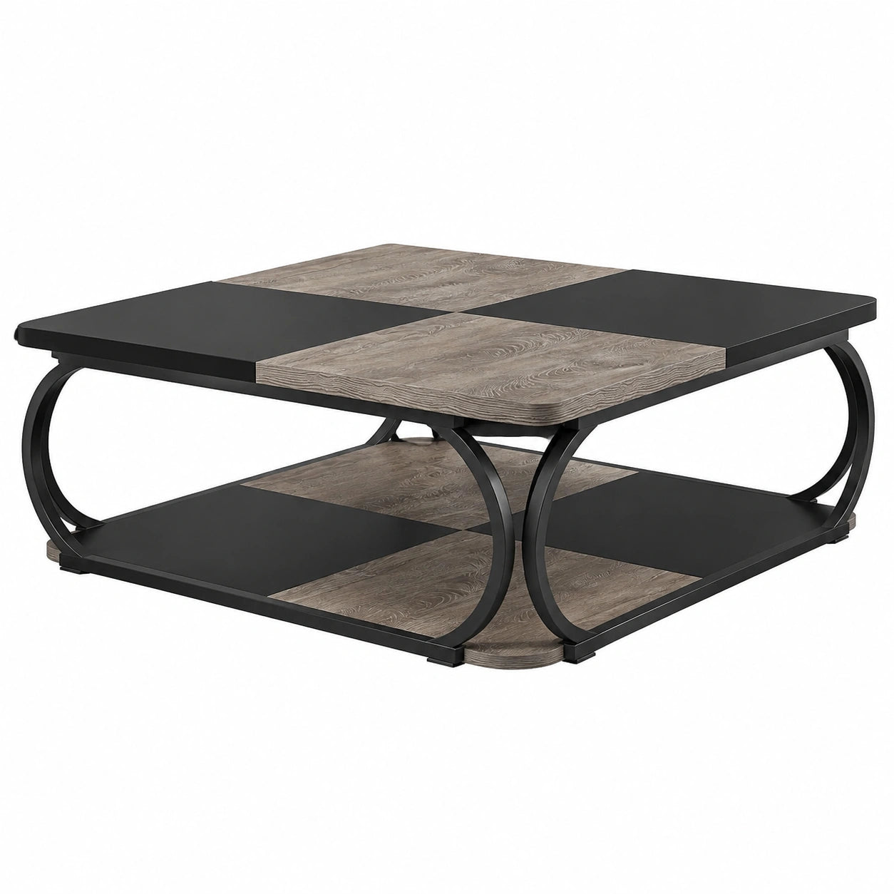Couchtisch – 100 × 100 × 50 cm, moderner Stil, aus Holzwerkstoff, Grau und Schwarz, für Wohnzimmer