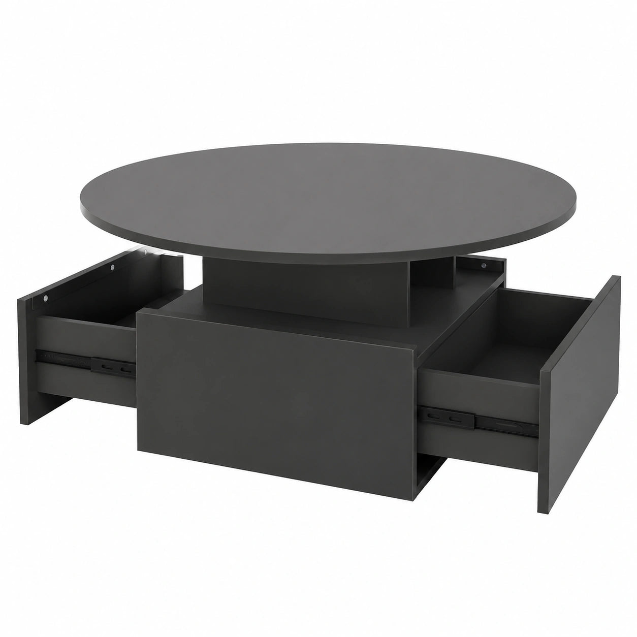 Couchtisch – 80 × 80 × 40 cm, runde Form, mit LED-Beleuchtung, Schwarz, für Wohnzimmer