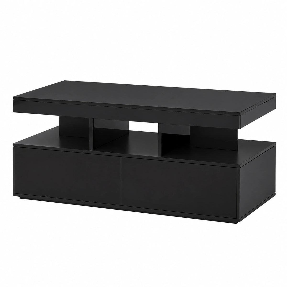 Couchtisch – 104 × 53 × 46 cm, mit LED-Beleuchtung, mit Schubladen, Schwarz, für Wohnzimmer und Büro