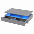 Couchtisch – 90 × 55 × 41,1 cm, moderner Stil, ausziehbar, mit LED-Beleuchtung, mit Schubladen, Grau
