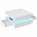 Couchtisch – 78 × 78 × 40 cm, mit LED-Beleuchtung, mit Schubladen, für Wohnzimmer